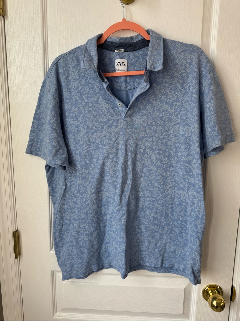 Zara Men’s Pale Blue Floral-Print Polo